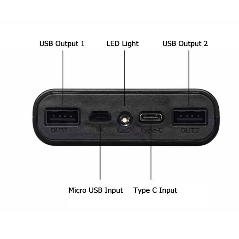 Portable Dual USB DIY Powerbank Case 6x18650 Battery LED Light Charging Digital Display Power Bank Shell Kit External Charger